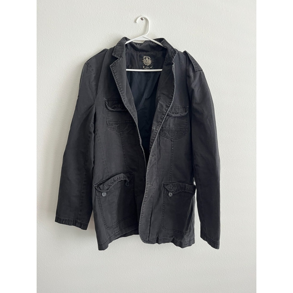 Irreverent Blazer Jacket Men XL Black Cotton Army Military Utility Shoulder Loop